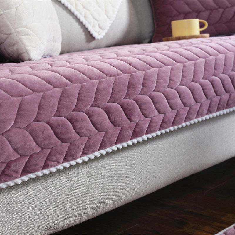 Thick Plush Quilted Sofa Cover with Anti-Slip Base