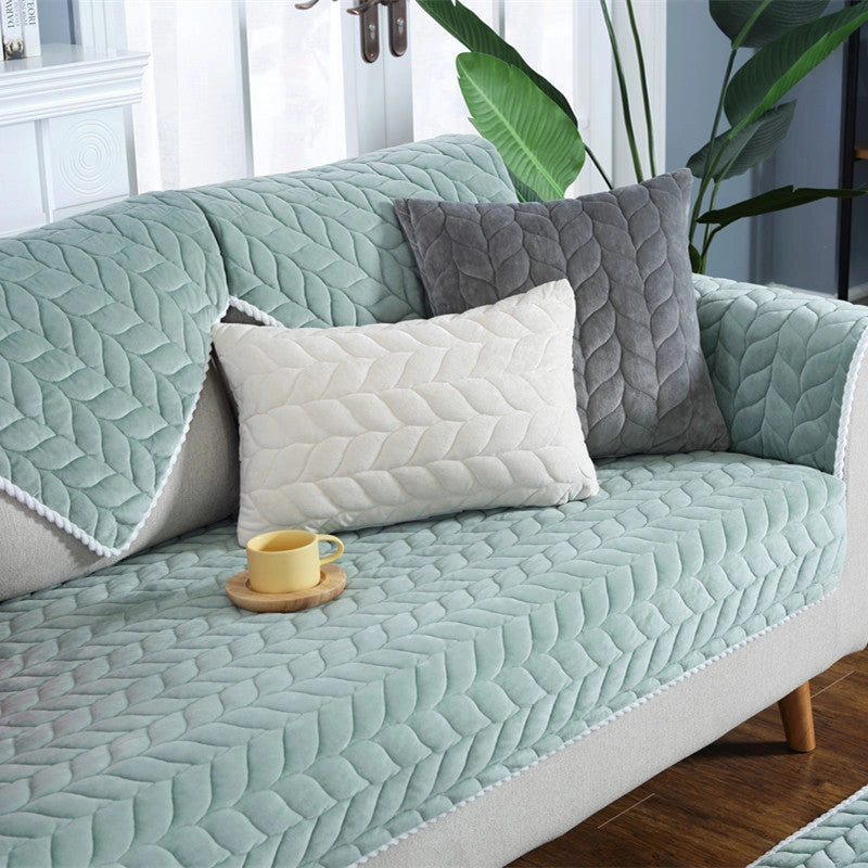 Thick Plush Quilted Sofa Cover with Anti-Slip Base