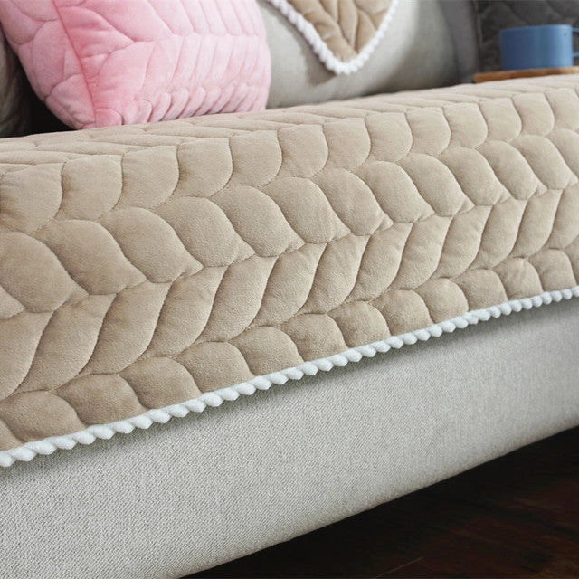 Thick Plush Quilted Sofa Cover with Anti-Slip Base