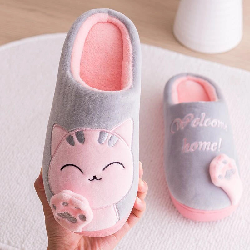 Cartoon Cat Winter Slippers with Ultra-Soft Plush Lining