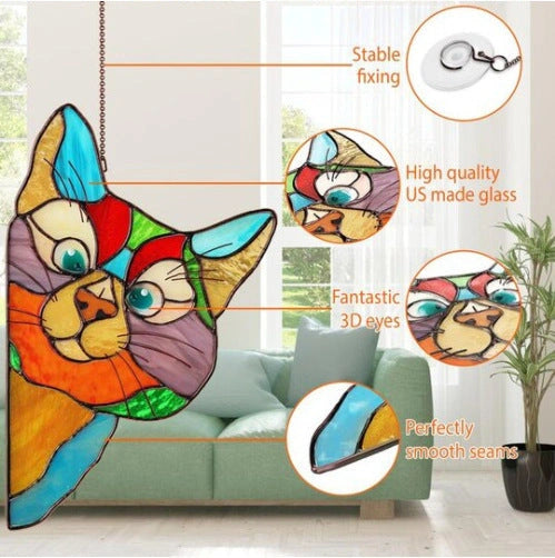 Stained Glass Cat Window Hanger Decoration - Reusable PVC Sticker