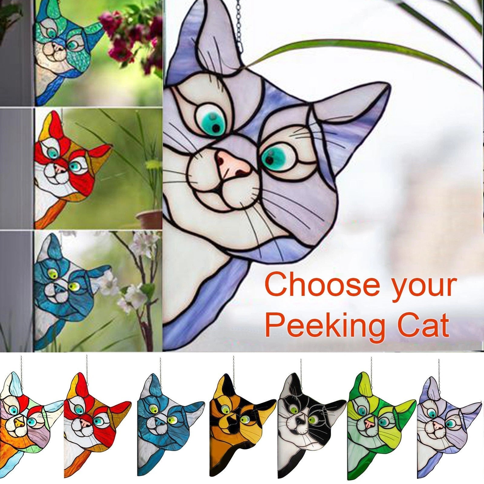 Stained Glass Cat Window Hanger Decoration - Reusable PVC Sticker