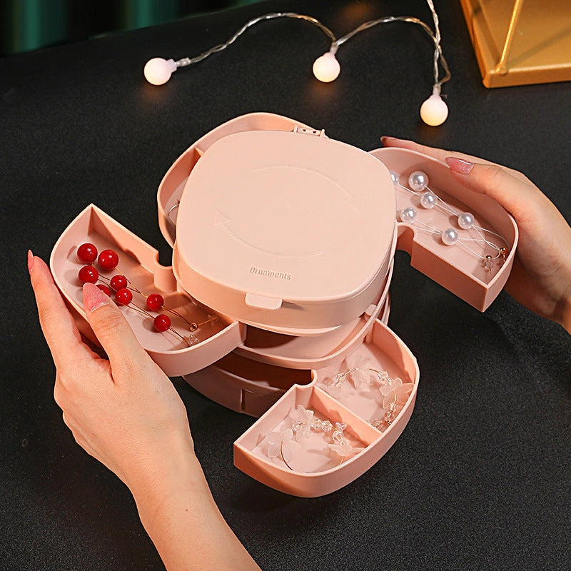 Rotating Jewelry Box with Multi-Layer Storage for Earrings