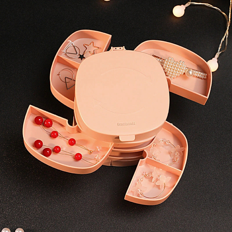 Rotating Jewelry Box with Multi-Layer Storage for Earrings