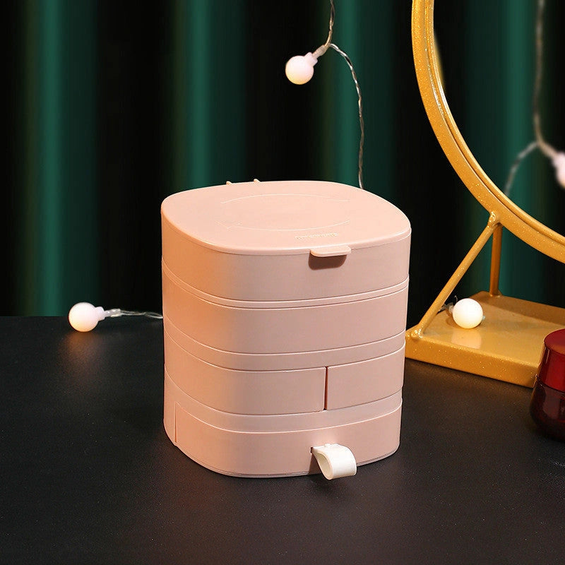 Rotating Jewelry Box with Multi-Layer Storage for Earrings