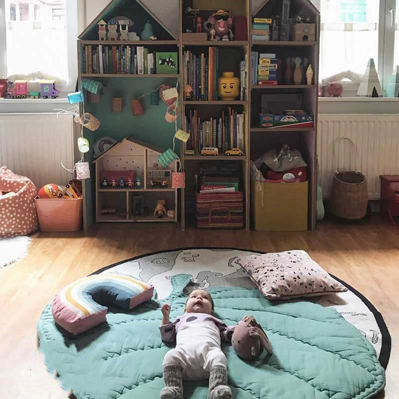 Baby Carpet Cotton Tree Leaf Crawling Floor Mat in Green or Grey