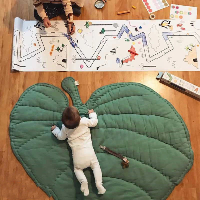 Baby Carpet Cotton Tree Leaf Crawling Floor Mat in Green or Grey