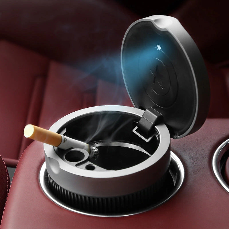 Vehicle-Mounted Frosted Ashtray with LED Light and Lid
