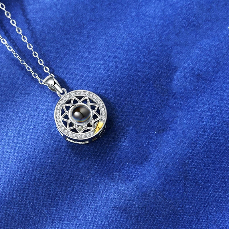 Sun and Moon Couple Necklaces with 100 Languages I Love You Projection