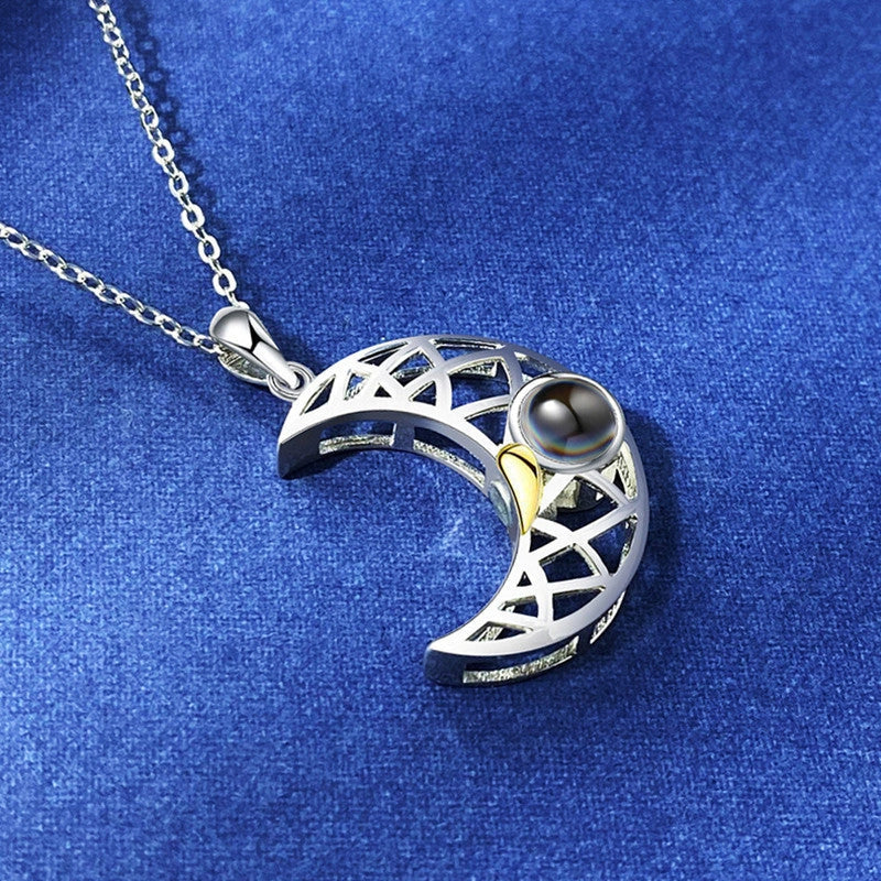 Sun and Moon Couple Necklaces with 100 Languages I Love You Projection