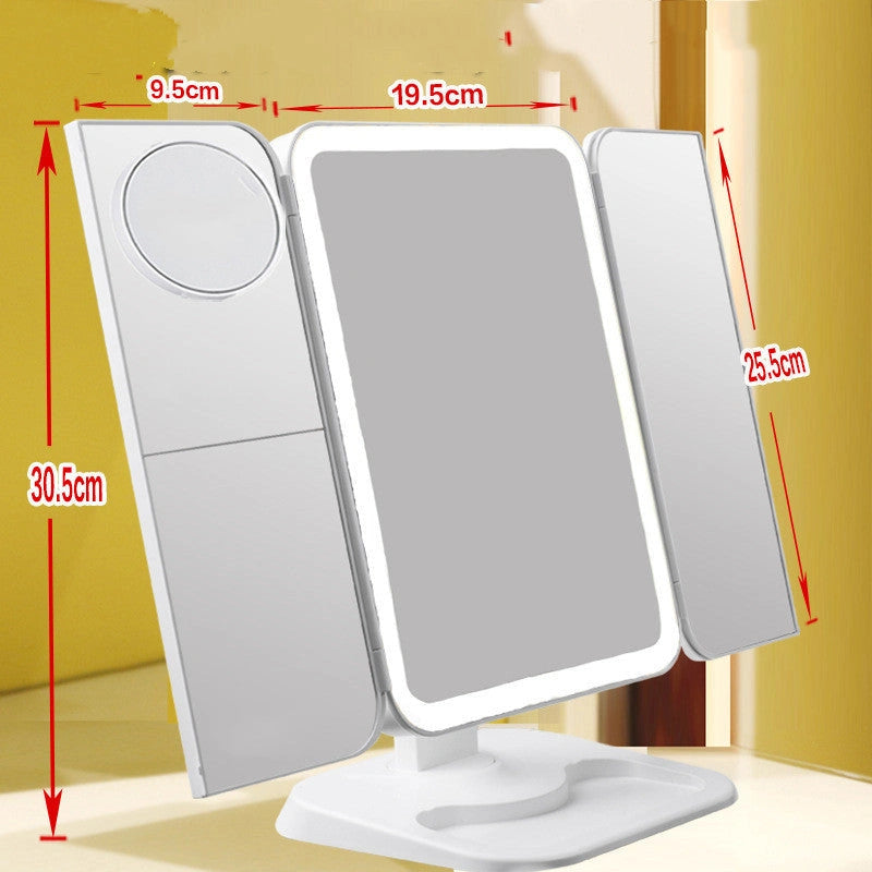 Trifold Makeup Mirror with Adjustable LED Lighting and 10X Magnification