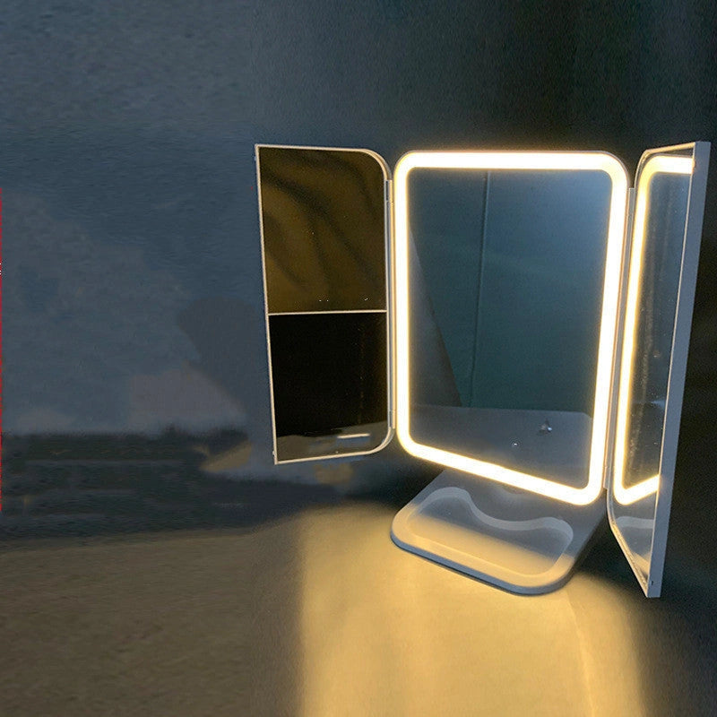 Trifold Makeup Mirror with Adjustable LED Lighting and 10X Magnification