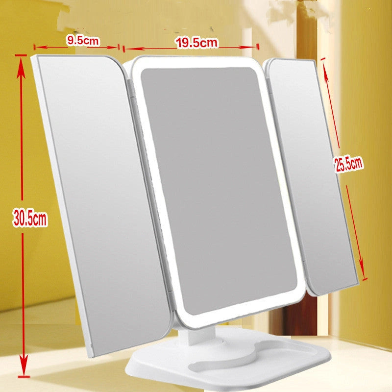 Trifold Makeup Mirror with Adjustable LED Lighting and 10X Magnification