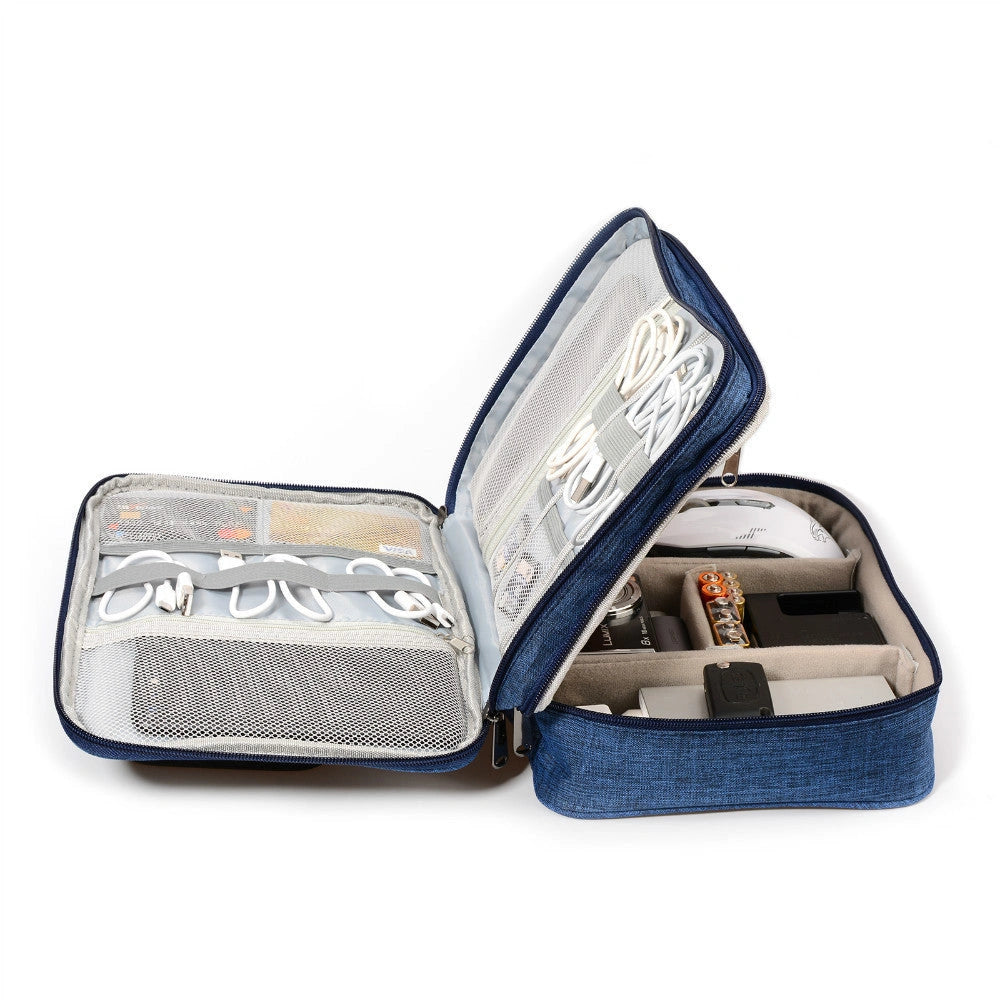 3-layer waterproof cable organizer bag for travel and electronic accessories