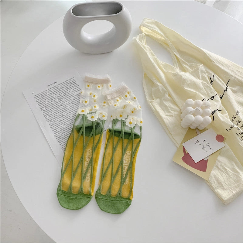 Retro Breathable Glass Silk Socks in Vibrant Japanese Colours