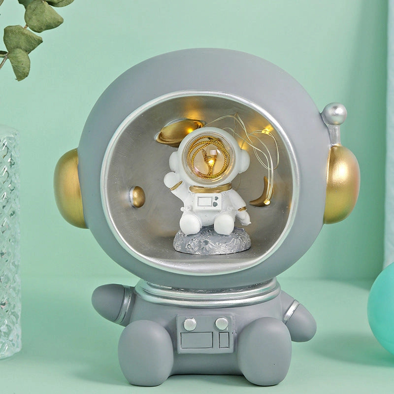 Astronaut-themed LED Night Light Piggy Bank with Hand-painted Resin Craft