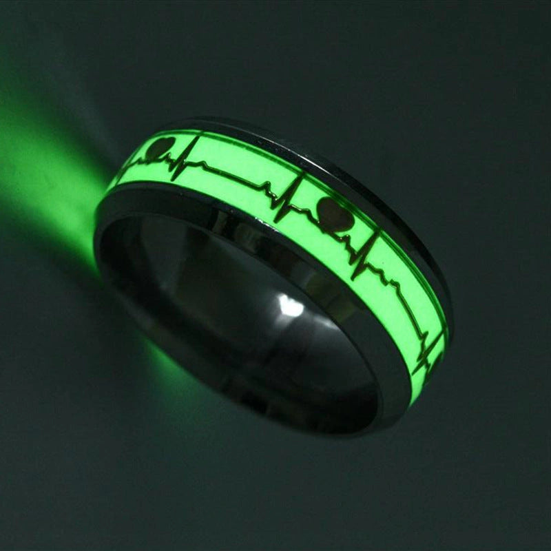 Stainless Steel Luminous Heartbeat Ring with ECG Design