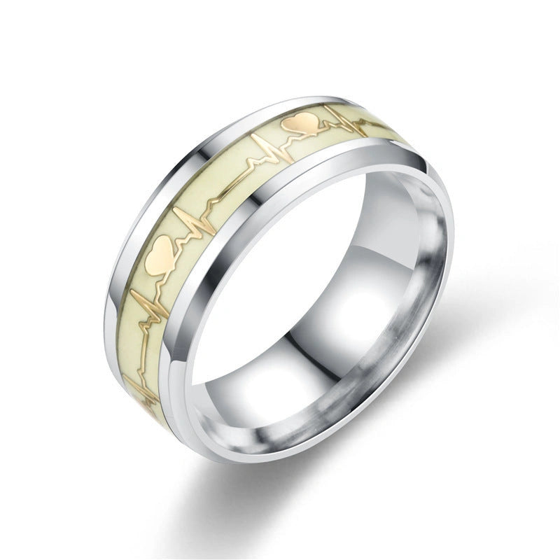 Stainless Steel Luminous Heartbeat Ring with ECG Design