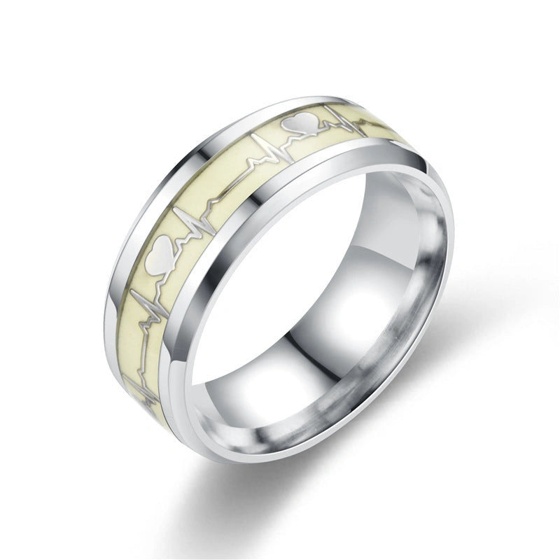 Stainless Steel Luminous Heartbeat Ring with ECG Design