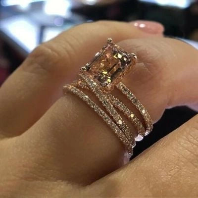 Rose Gold Cubic Zirconia Wedding Ring for Women with Geometric Design