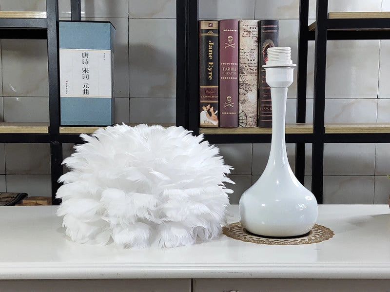 Adjustable Touch Dimming Feather Table Lamp with Natural White Goose Feather Shade