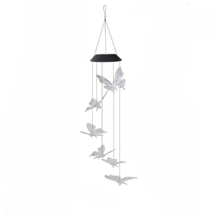 Solar-powered LED wind chime with colour-changing butterfly design
