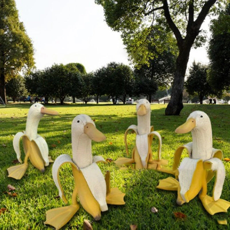 Banana Duck Resin Garden Ornament with Vibrant Cartoon Design