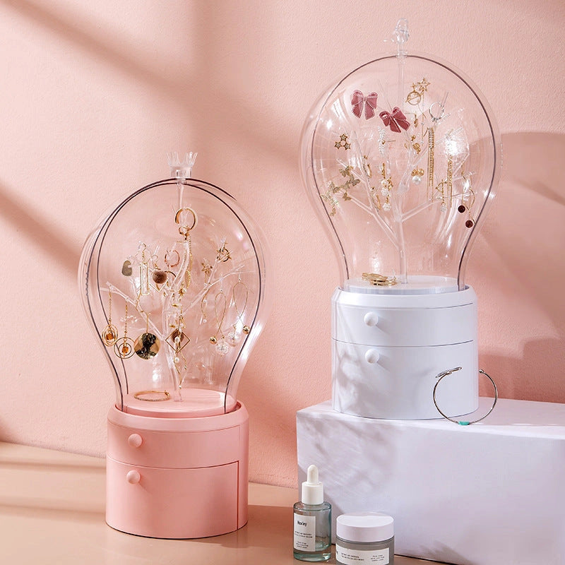 LED Illuminated Transparent Jewelry Storage Box with 360-Degree Rotation