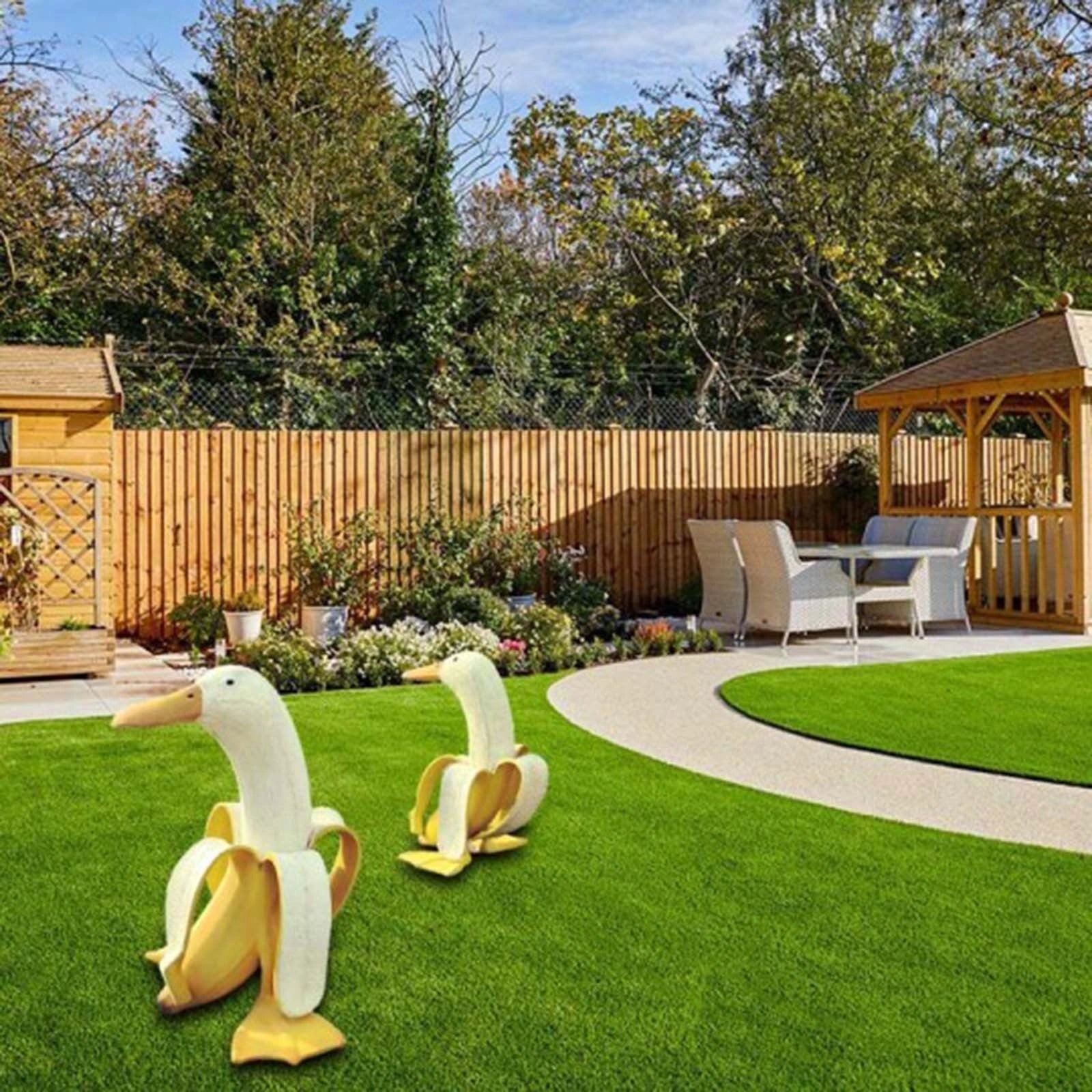 Banana Duck Resin Garden Ornament with Vibrant Cartoon Design