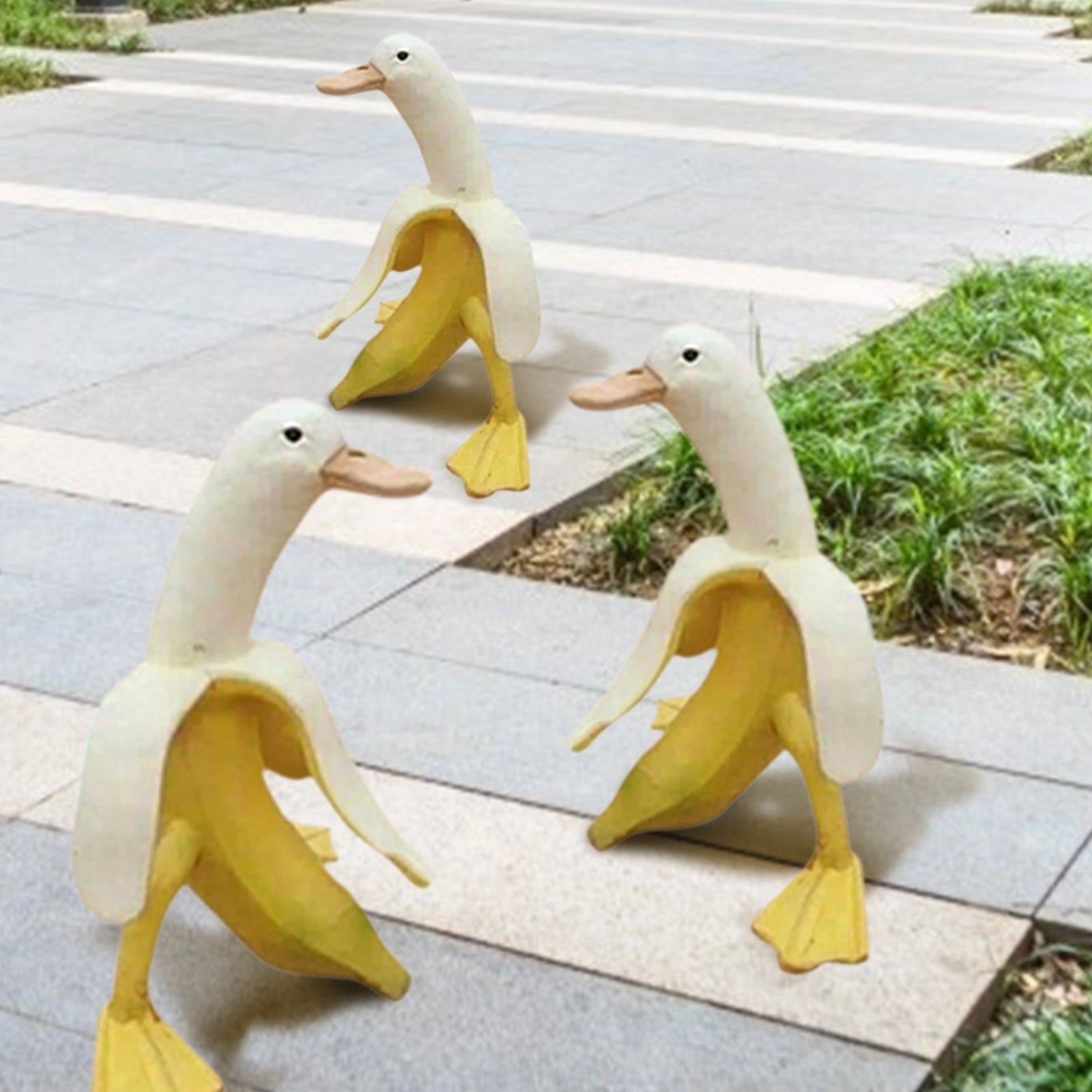 Banana Duck Resin Garden Ornament with Vibrant Cartoon Design
