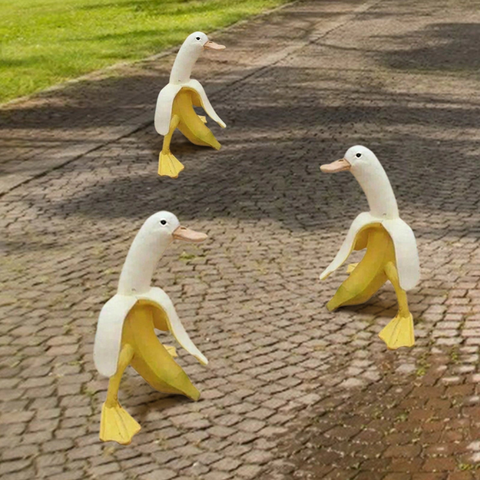 Banana Duck Resin Garden Ornament with Vibrant Cartoon Design