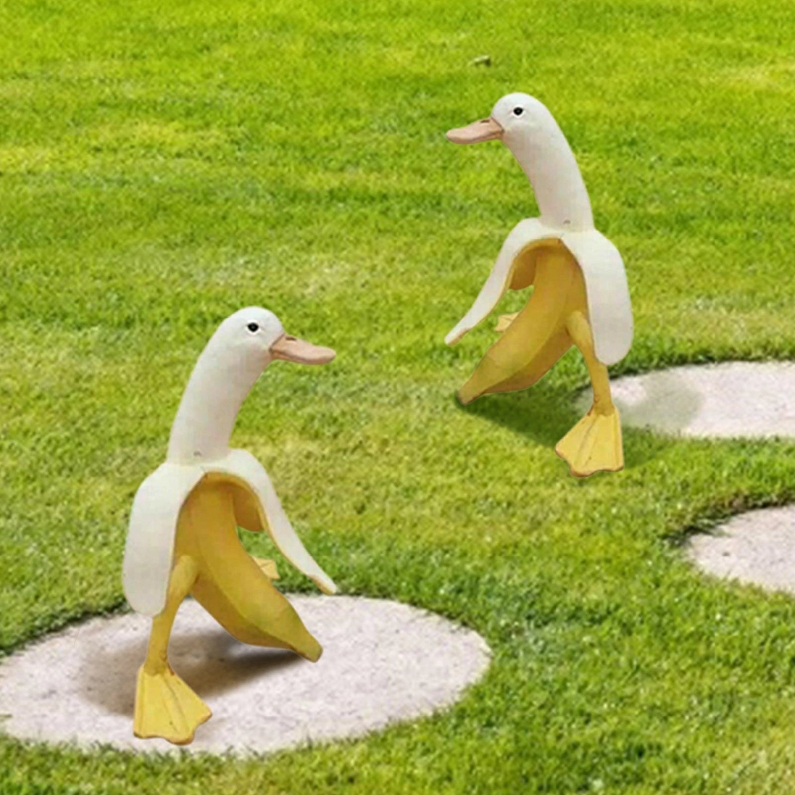 Banana Duck Resin Garden Ornament with Vibrant Cartoon Design