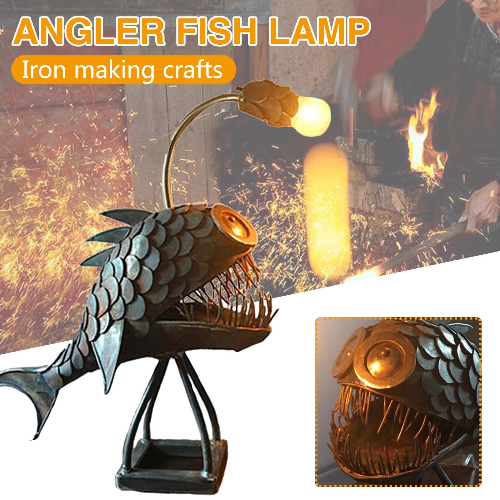 Anglerfish Lamp Floor-standing Retro Art Table Lamp with Flexible Head