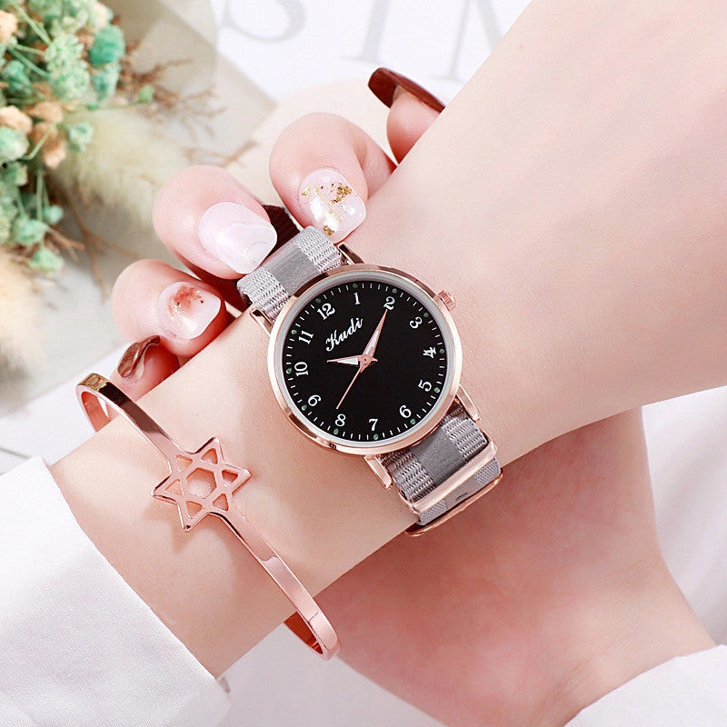Luminous Starry Sky Watch with Rainbow Canvas Strap for Ladies