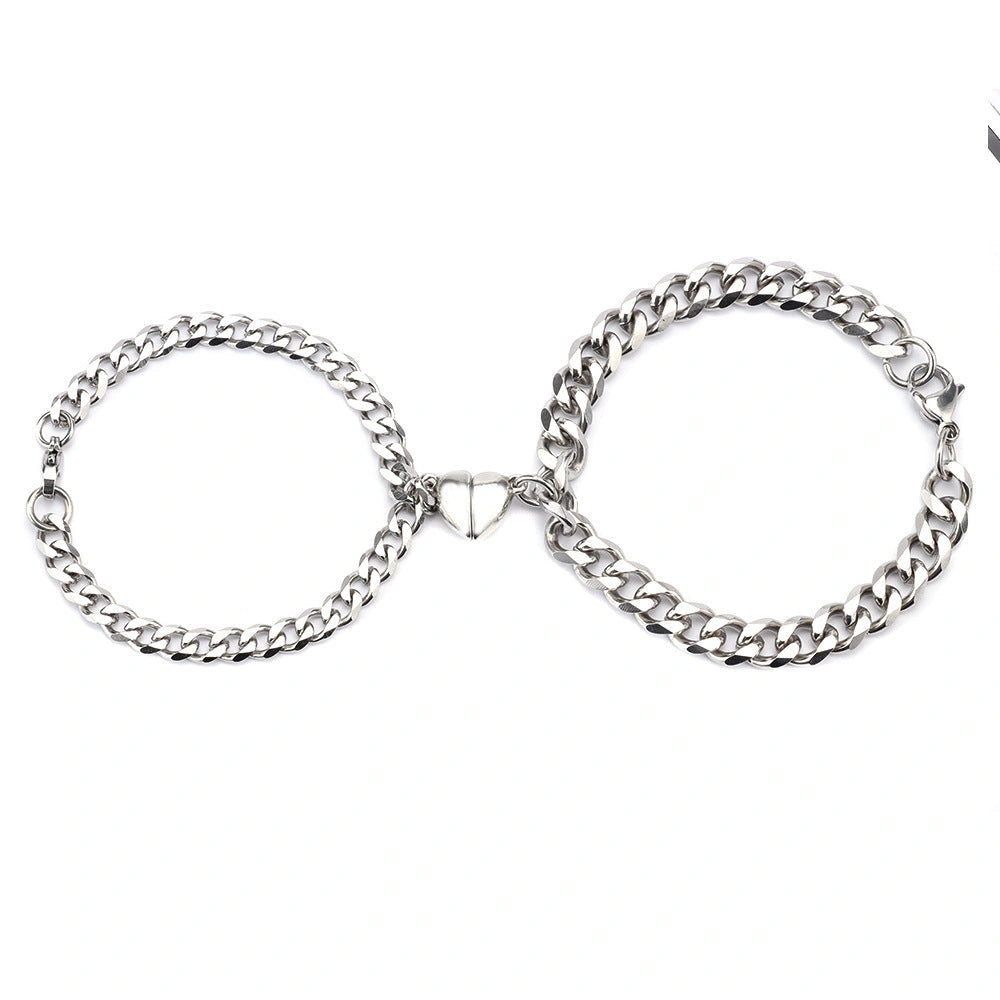 Stylish Titanium Steel Couple Bracelets with Heart Design
