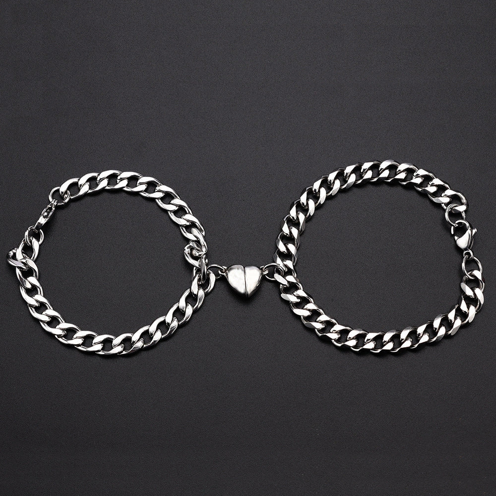 Stylish Titanium Steel Couple Bracelets with Heart Design