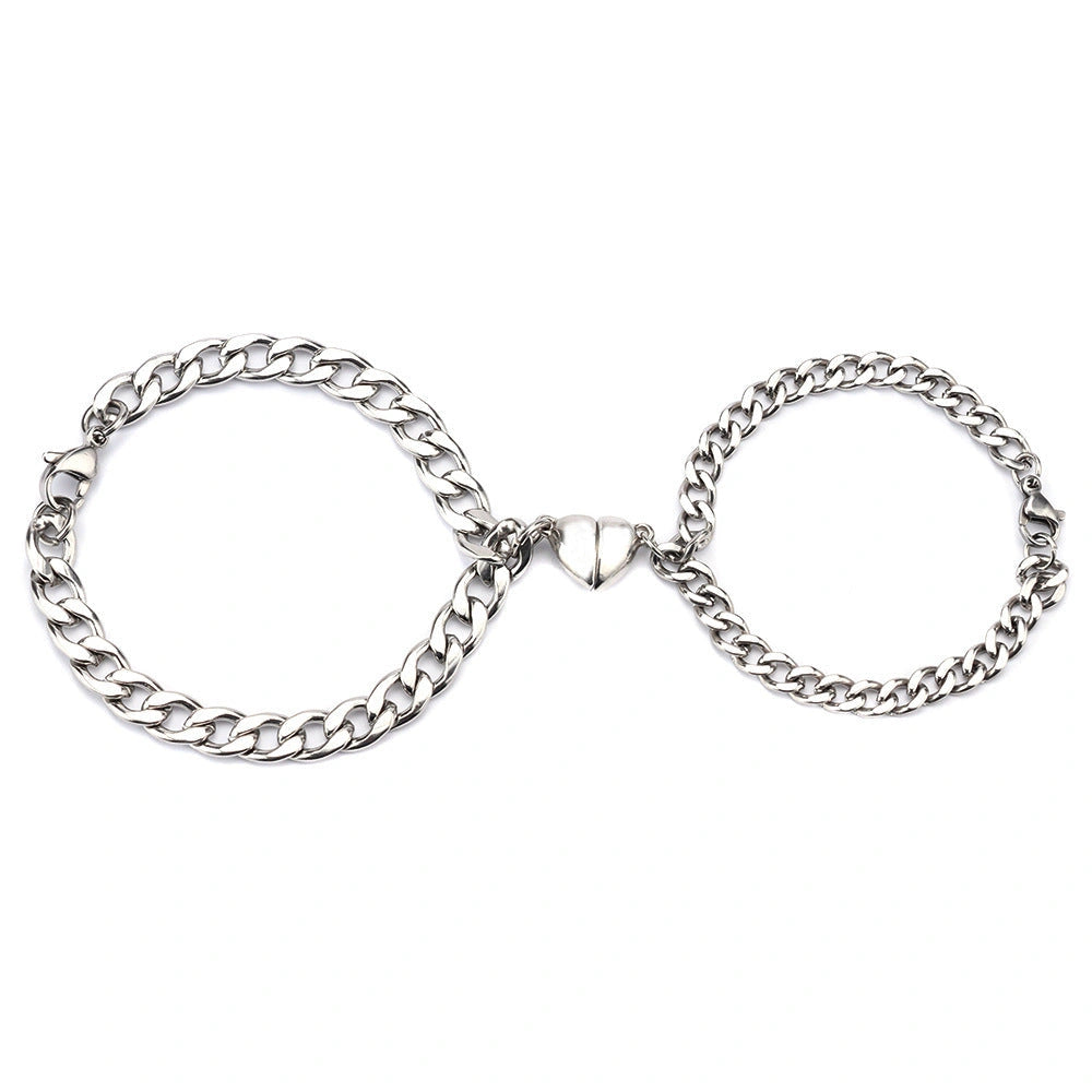 Stylish Titanium Steel Couple Bracelets with Heart Design