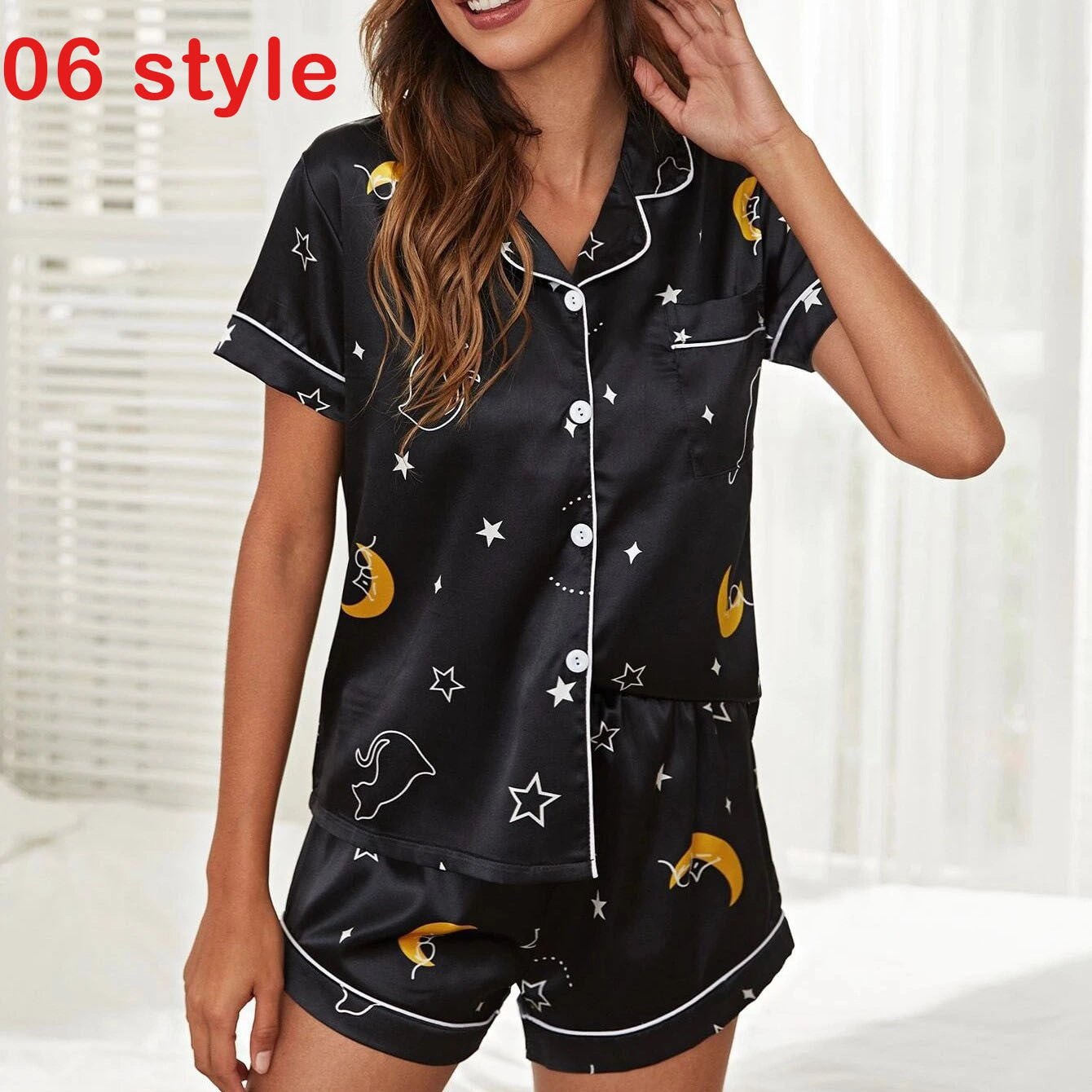 Summer Satin Women's Pajama Set with V-Neck and Adjustable Straps