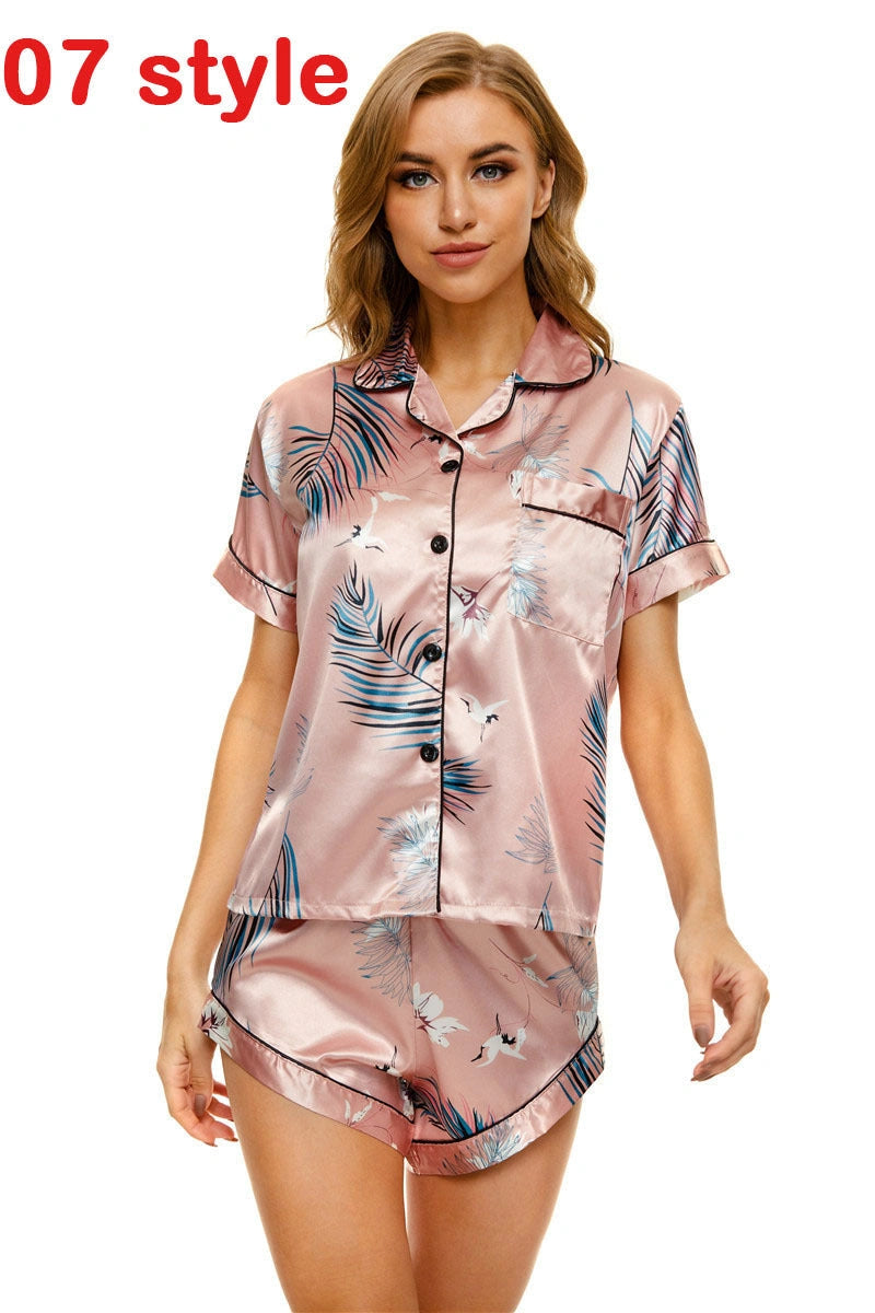 Summer Satin Women's Pajama Set with V-Neck and Adjustable Straps