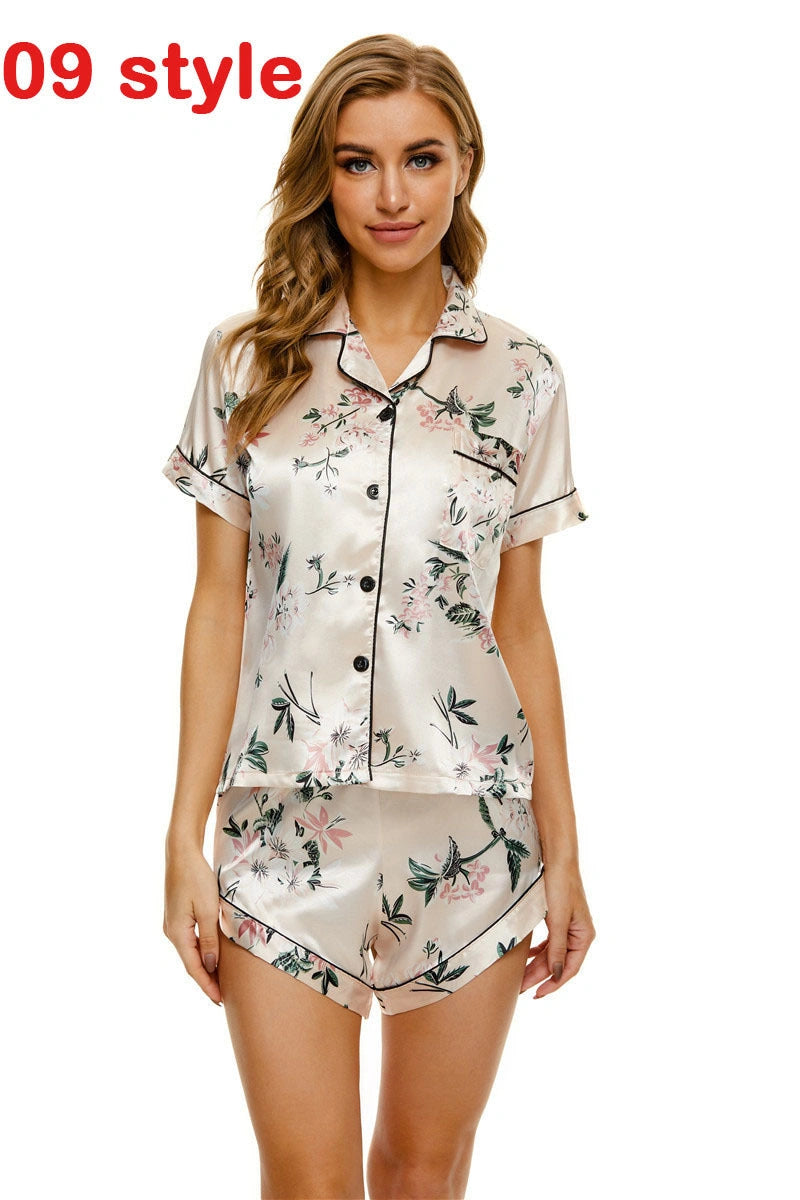 Summer Satin Women's Pajama Set with V-Neck and Adjustable Straps