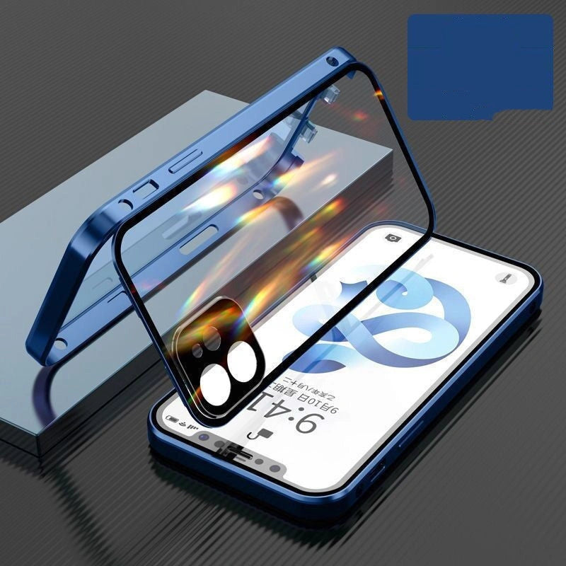 Compatible with Apple iPhone, Metal Frame Buckle Double-sided Glass Phone Case