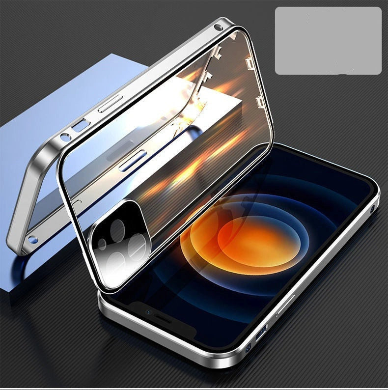 Compatible with Apple iPhone, Metal Frame Buckle Double-sided Glass Phone Case