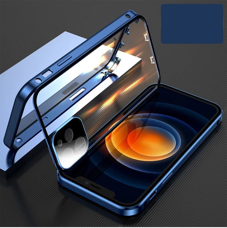 Compatible with Apple iPhone, Metal Frame Buckle Double-sided Glass Phone Case