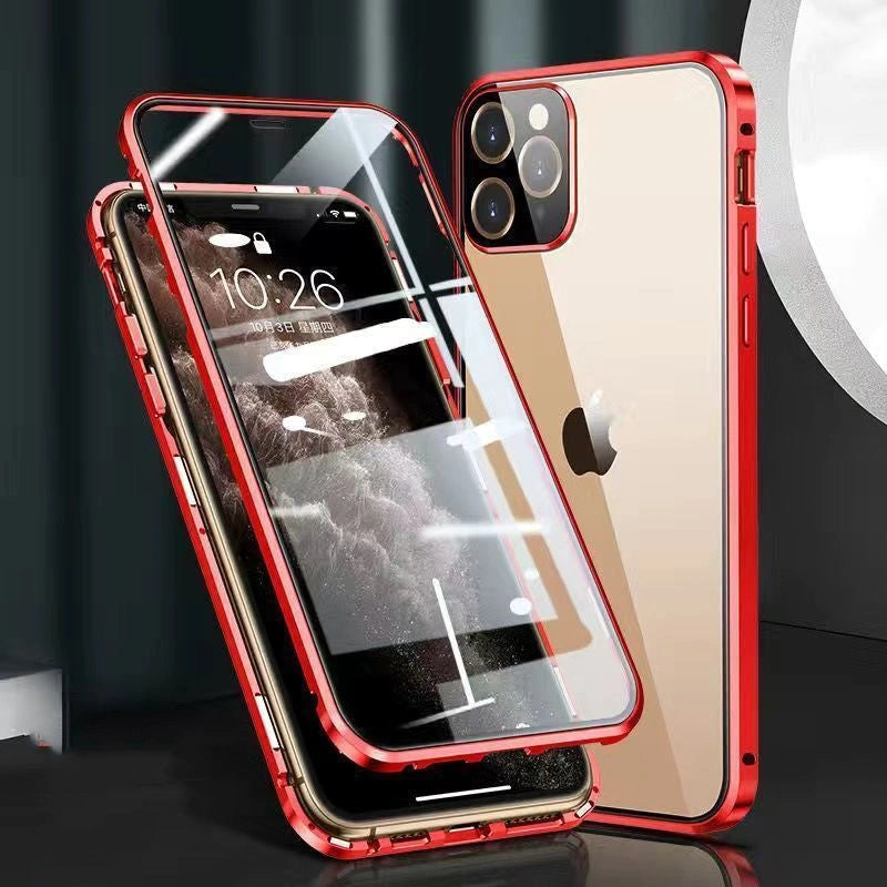 Compatible with Apple iPhone, Metal Frame Buckle Double-sided Glass Phone Case