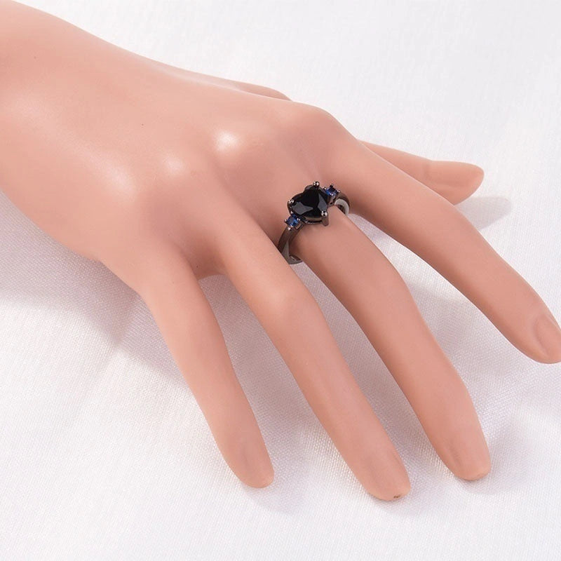 Black Heart Gemstone Diamond Wedding Ring for Couples