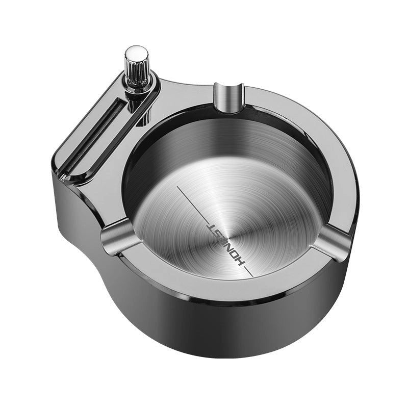Large Metal Ashtray with Permanent Match Lighter for Cigars and Cigarettes