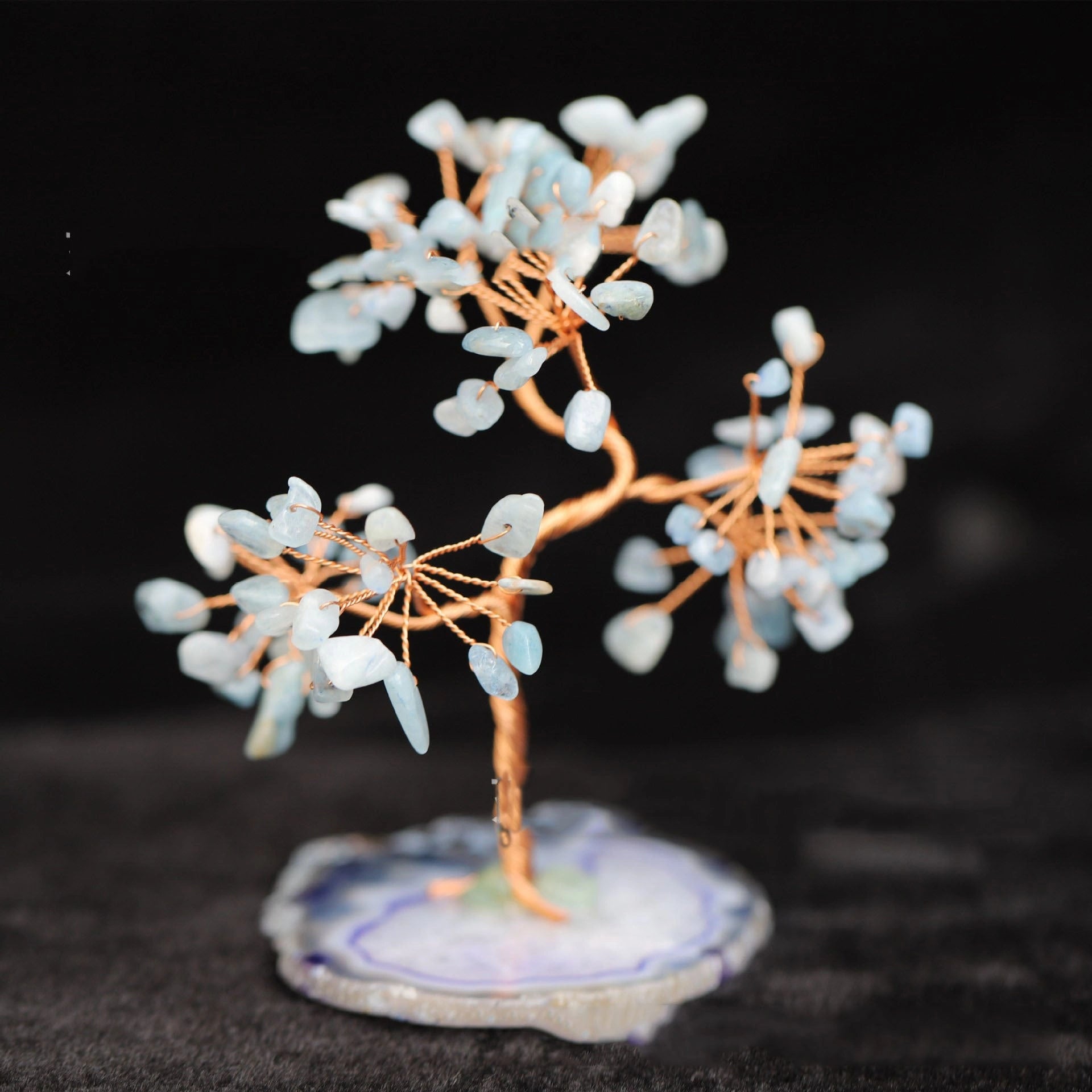 Aquamarine Crystal Fortune Tree Ornament with Light Blue Hue