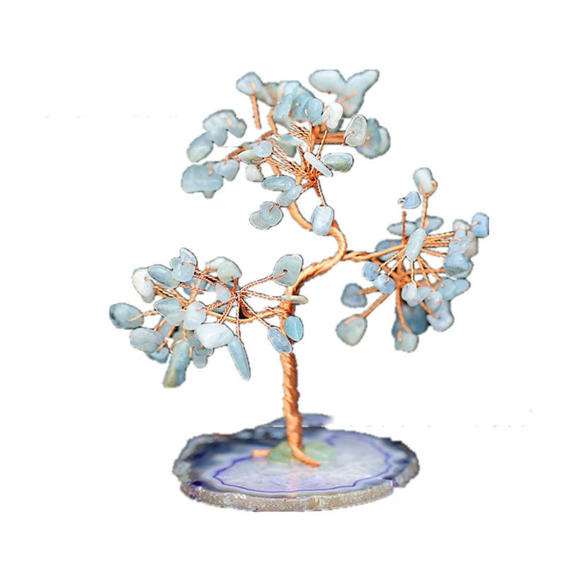 Aquamarine Crystal Fortune Tree Ornament with Light Blue Hue