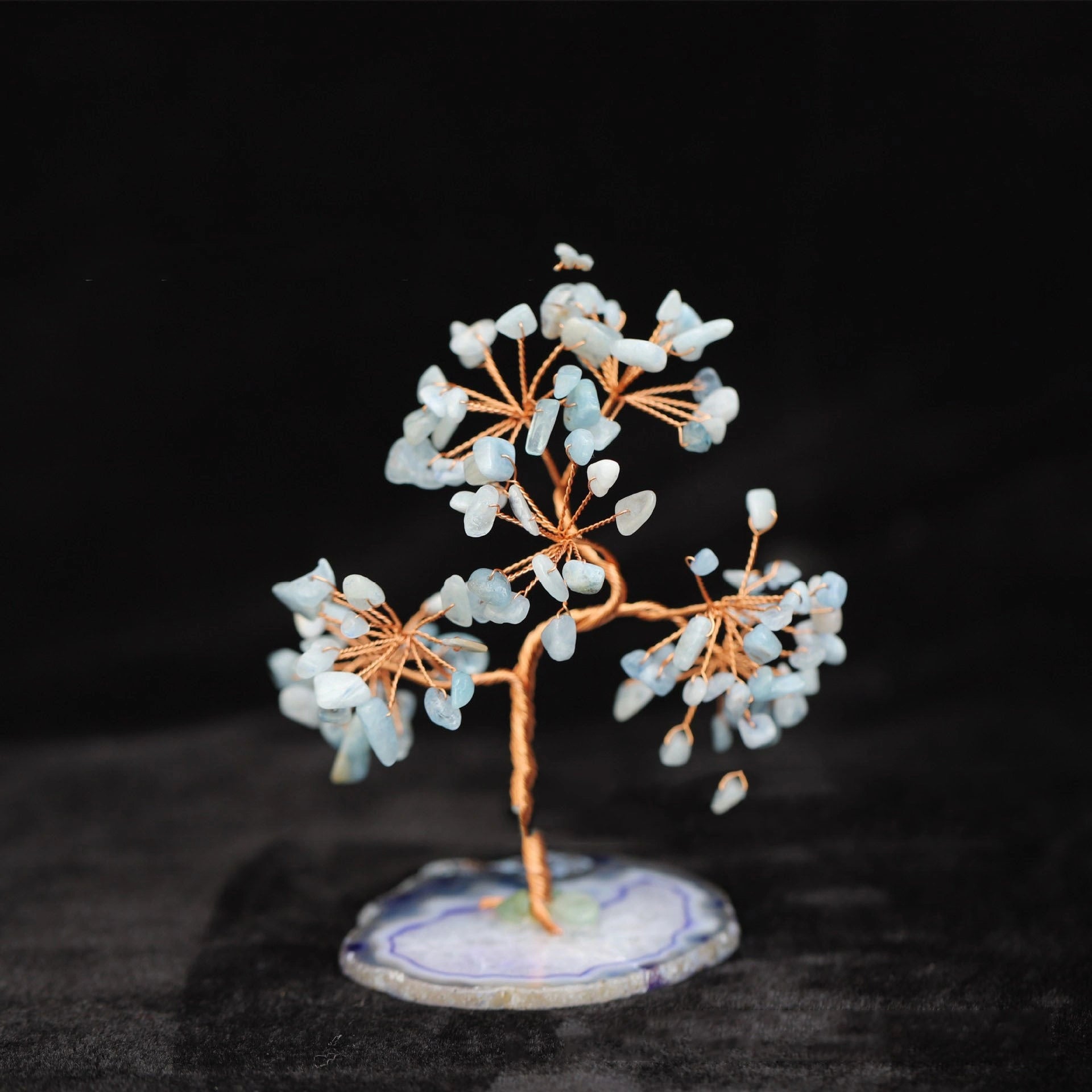 Aquamarine Crystal Fortune Tree Ornament with Light Blue Hue