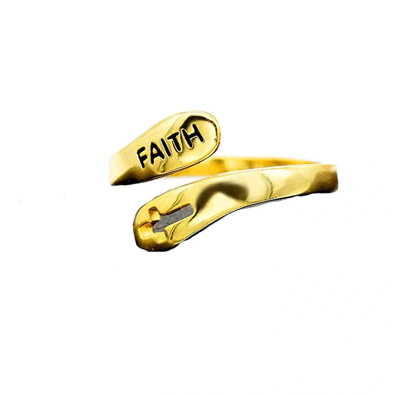 Adjustable Vintage Faith Letters Cross Ring in Sterling Silver